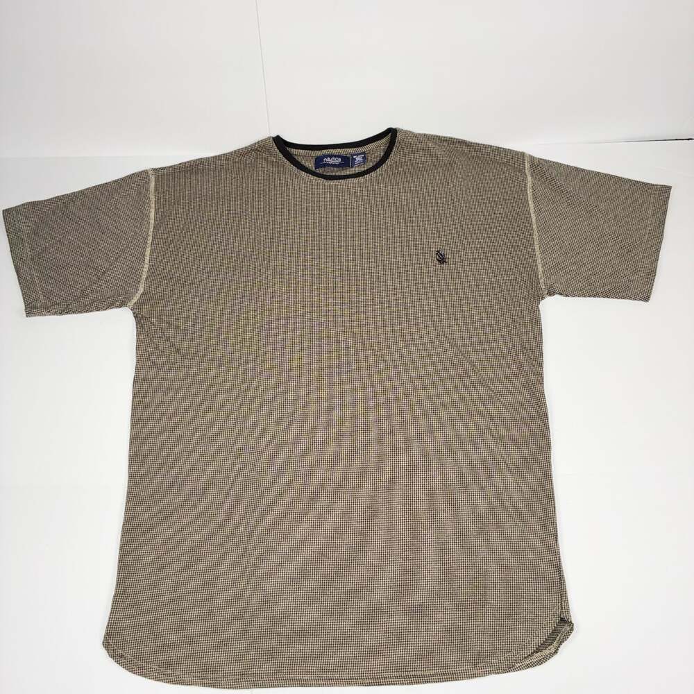 Nautica Men Sleepwear Houndstooth Checkered Knit Short Sleeve Shirt L